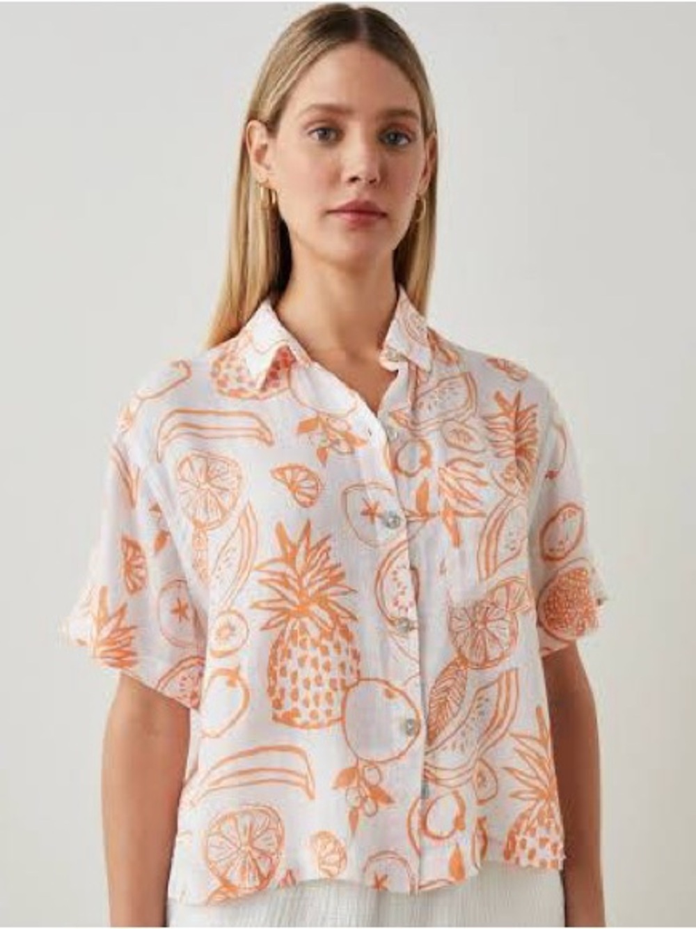 NWOT Rails Payton Linen Blend Shirt Orange Painted Fruits XS